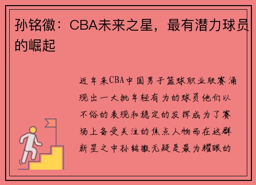 孙铭徽：CBA未来之星，最有潜力球员的崛起